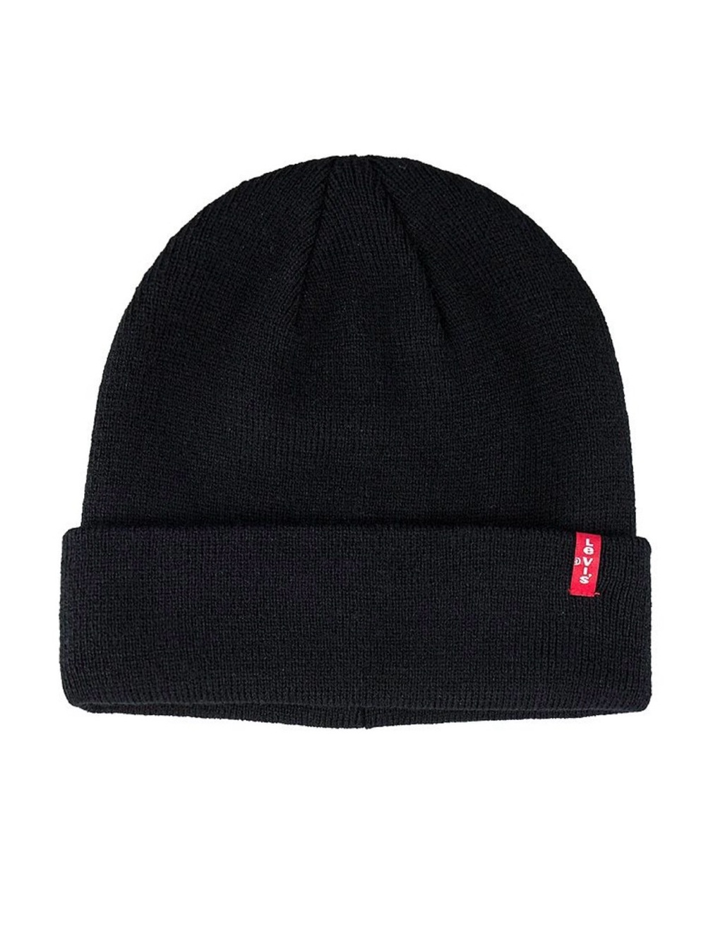 NWT Levi's Black Ribbed Fold Beanie with Red Logo Tag